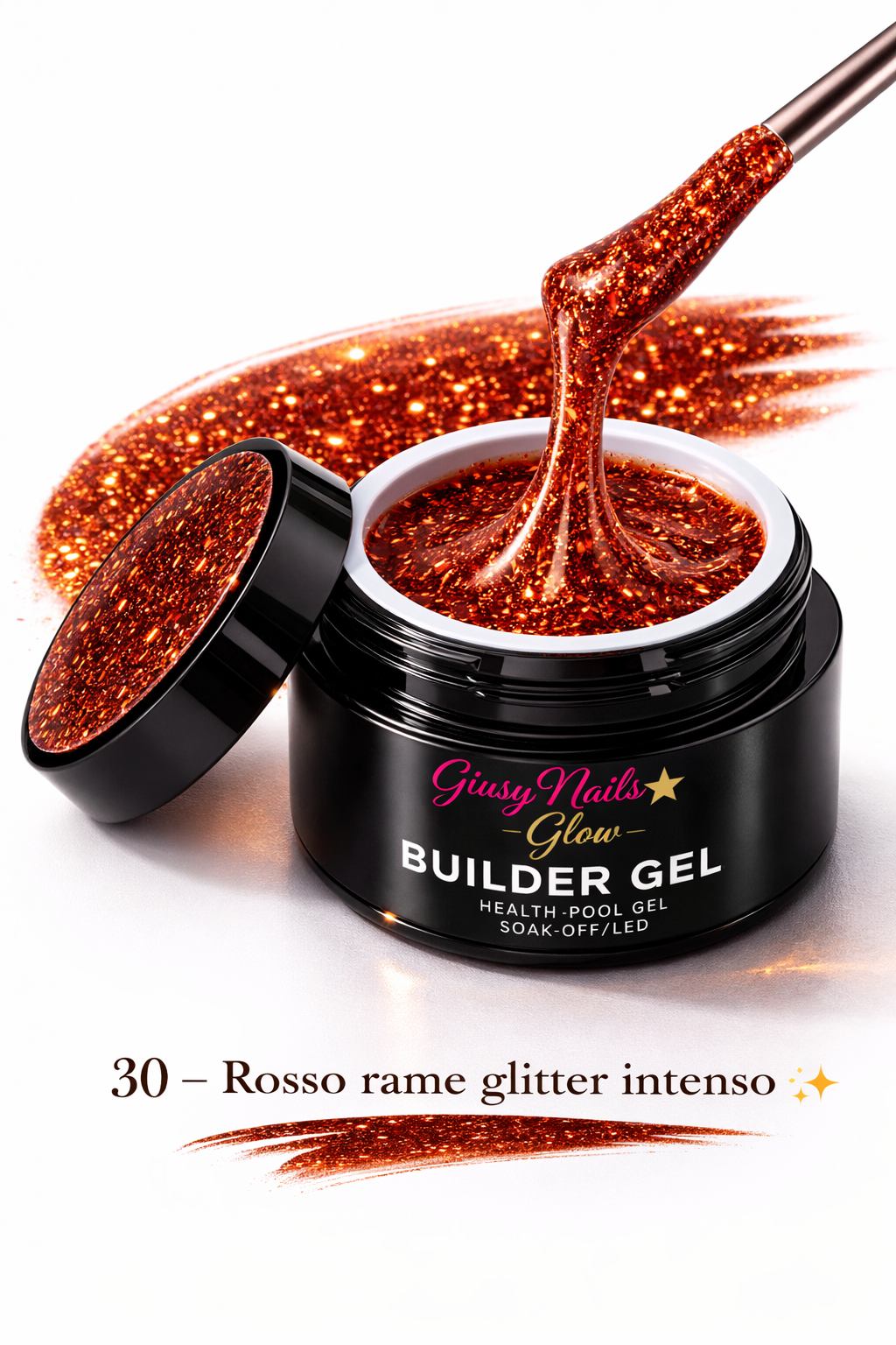 Builder Gel Glitter Rosso Rame Intenso 30 – Giusy Nails Glow ⭐️