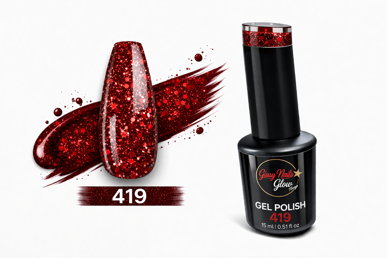 Gel Polish 419 Rosso Glitter – Effetto Brillante Professionale | Giusy Nails Glow ⭐️