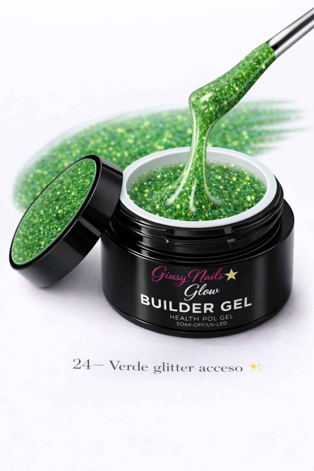 Builder Gel Glitter Verde Acceso 24 – Giusy Nails Glow ⭐️