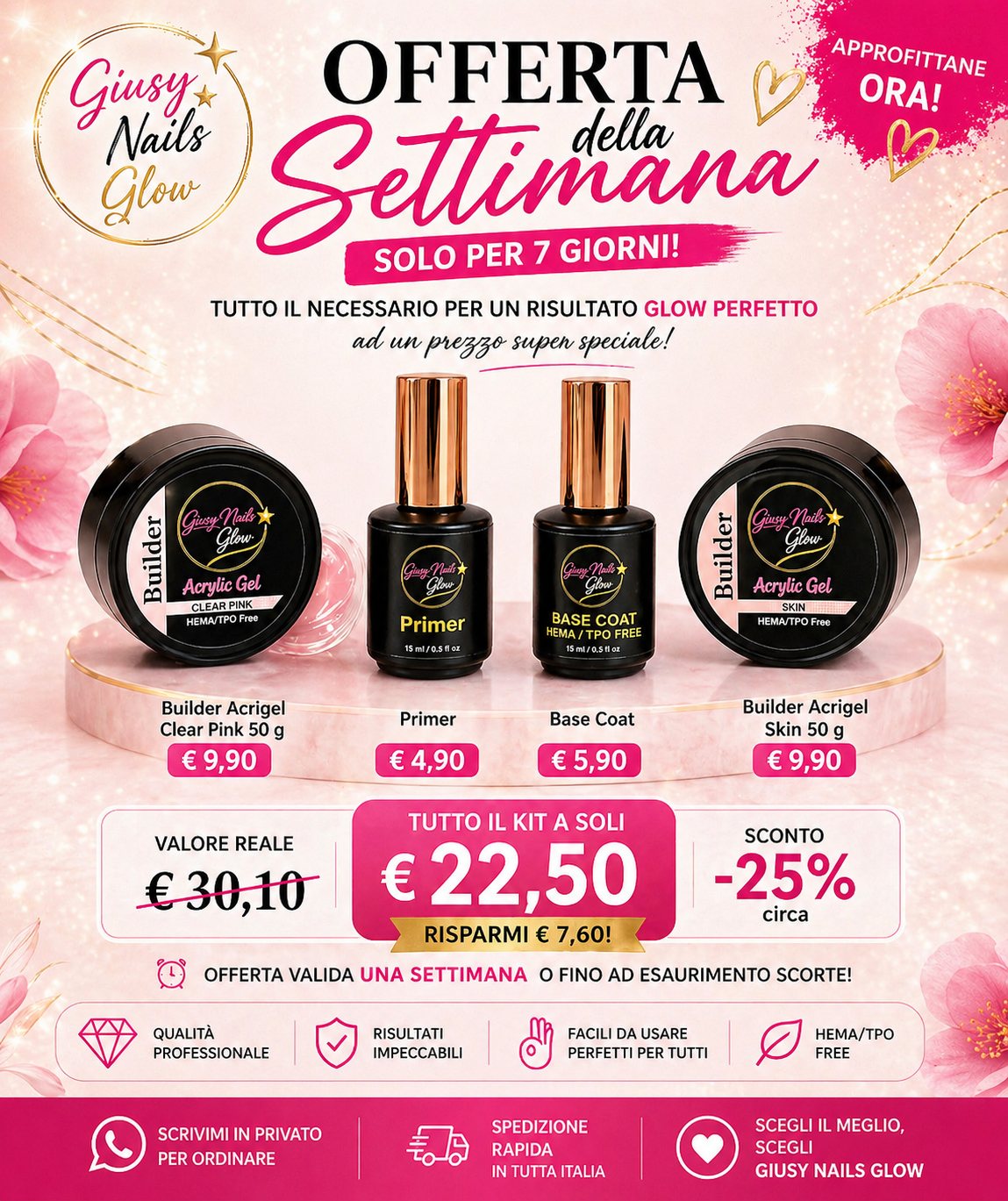Offerta Settimanale Kit Acrygel 50g + Primer + Base Coat – -25%