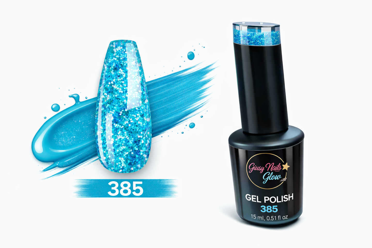 Gel Polish Soak Off UV/LED 385 Azzurro Glitter Brillante – 15ml | Giusy Nails Glow ⭐️