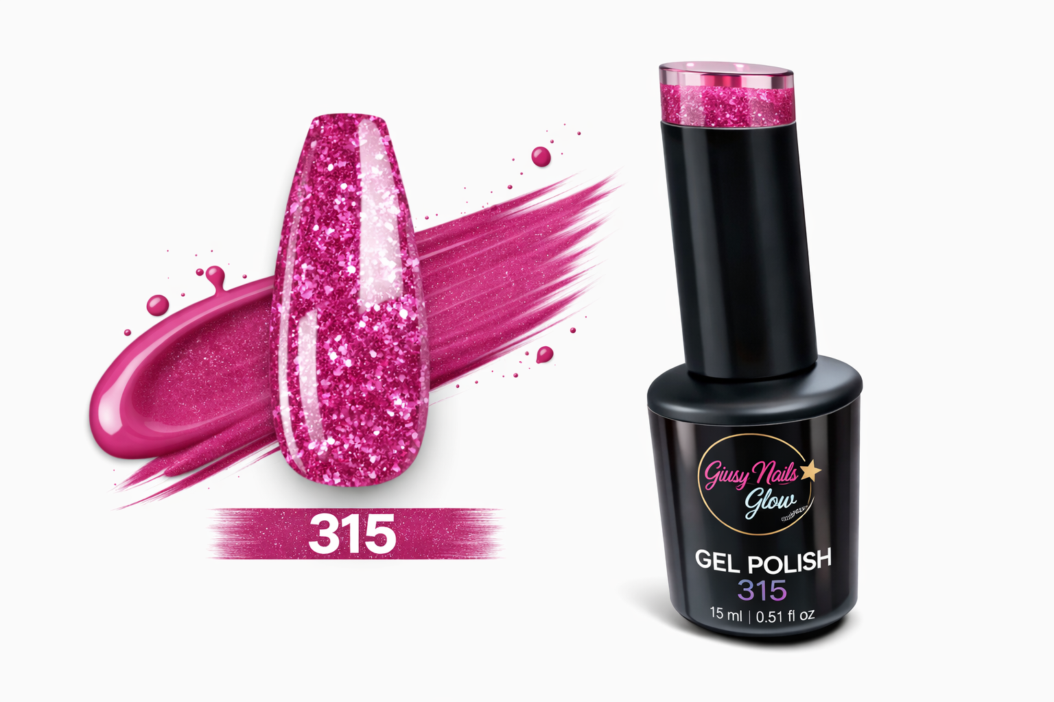 Gel Polish Soak Off UV/LED 315 Rosa Glitter Brillante – 15ml | Giusy Nails Glow ⭐️