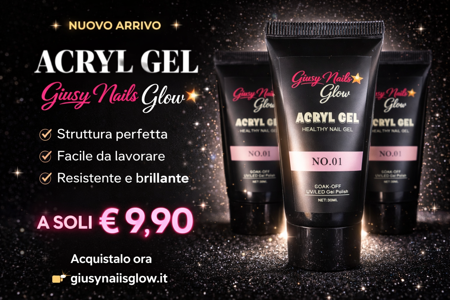 Acryl Gel Giusy Nails Glow 30 ml – NO.01, NO.02, NO.05
