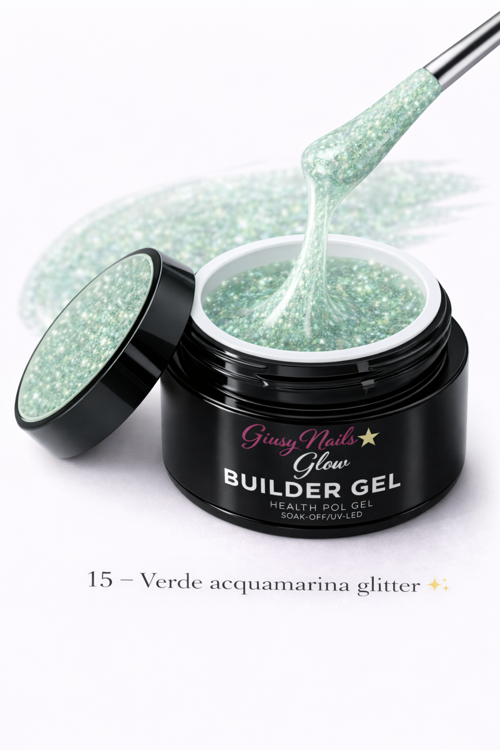 Builder Gel Glitter Verde Acquamarina 15 – Giusy Nails Glow ⭐️