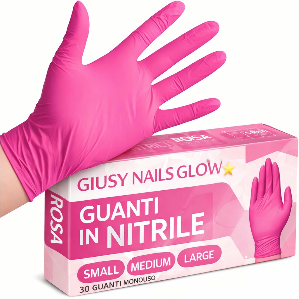 Guanti in Nitrile Rosa Professionali per Onicotecniche – 30 Pezzi)