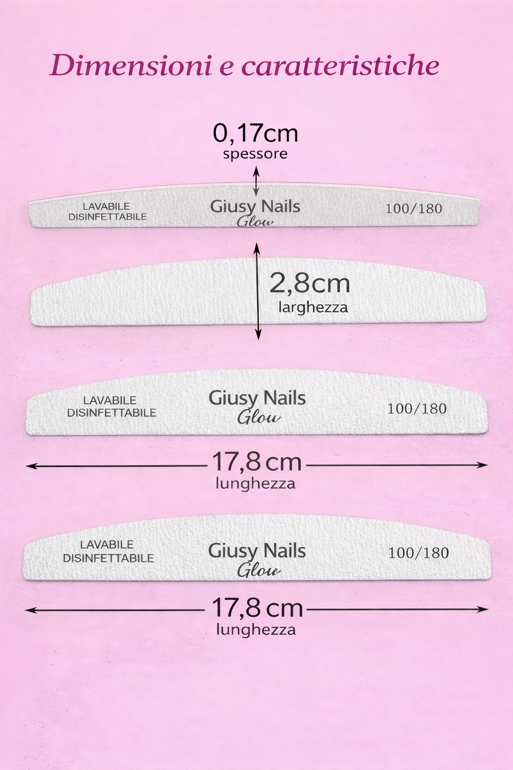 Lime per Unghie Professionali 100/180 – Lavabili e Disinfettabili | Confezione da 10 pezzi